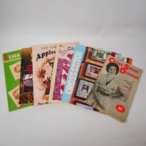 Crafting Cross-Stitch Needlework Sewing Booklet Lot Of 7 Vintage 1950s-1990s